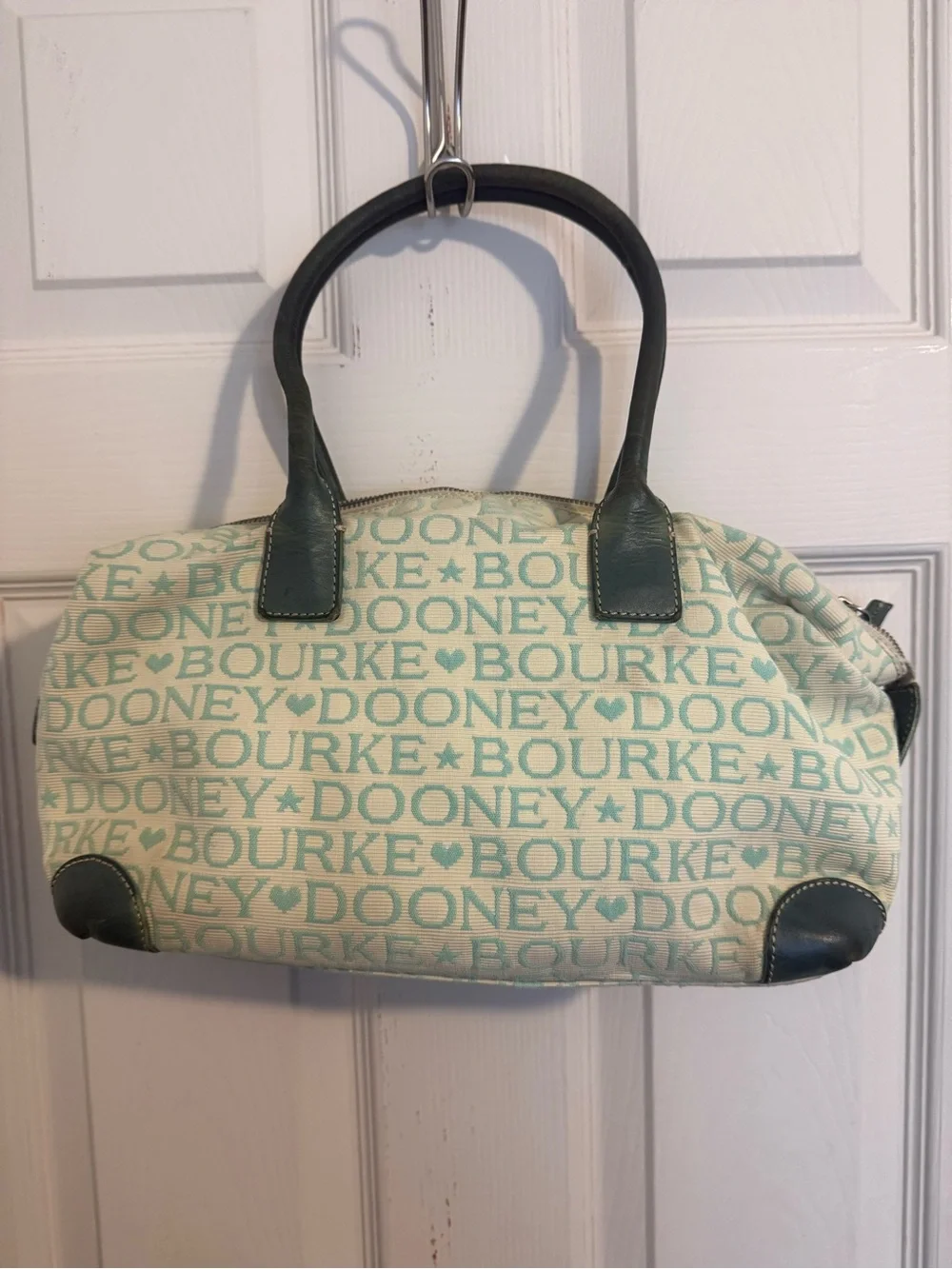 Y2K Dooney & Bourke Cream and Mint Canvas Logo Satchel